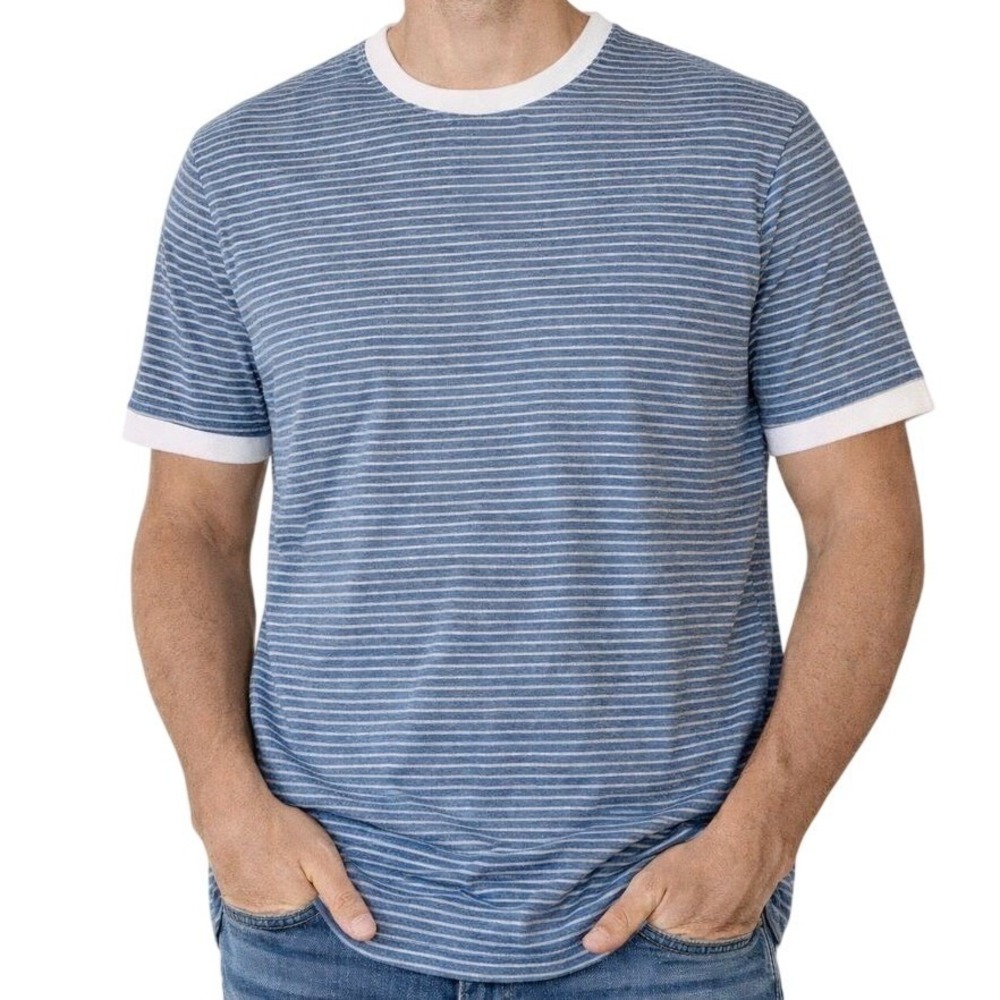 Robert Barakett NWT Pima Cotton T-Shirt Mens L Reznik‎ Blue White Stripe Luxury